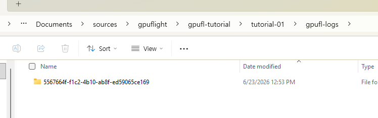 Generated gpufl-logs directory with one session folder
