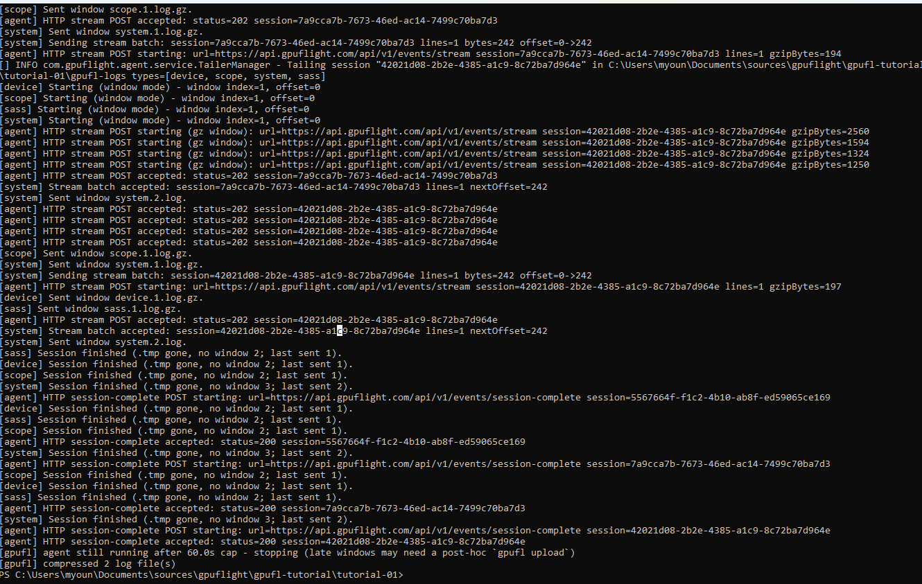 Streaming upload output from gpufl-agent while gpufl trace finishes